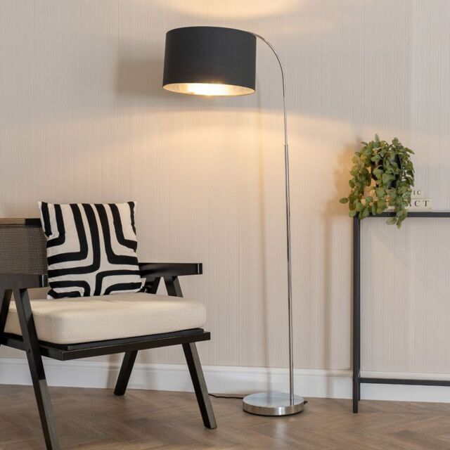 Curva Chrome Arched Floor Lamp with Metallic Chrome Inner Drum Lamp ...