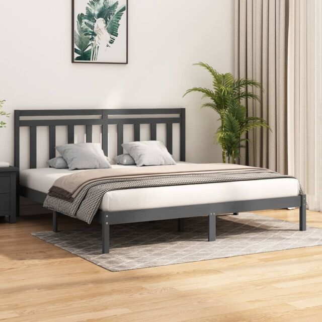 Berkfield Home Bed Frame Grey Solid Wood 200x200 cm by Debenhams ...