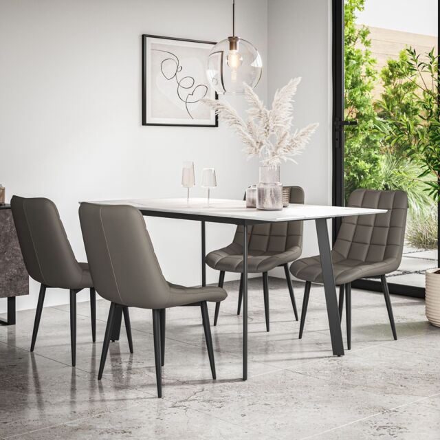 Haydon Extending Dining Table And Chairs- White Marble Effect Table Top ...