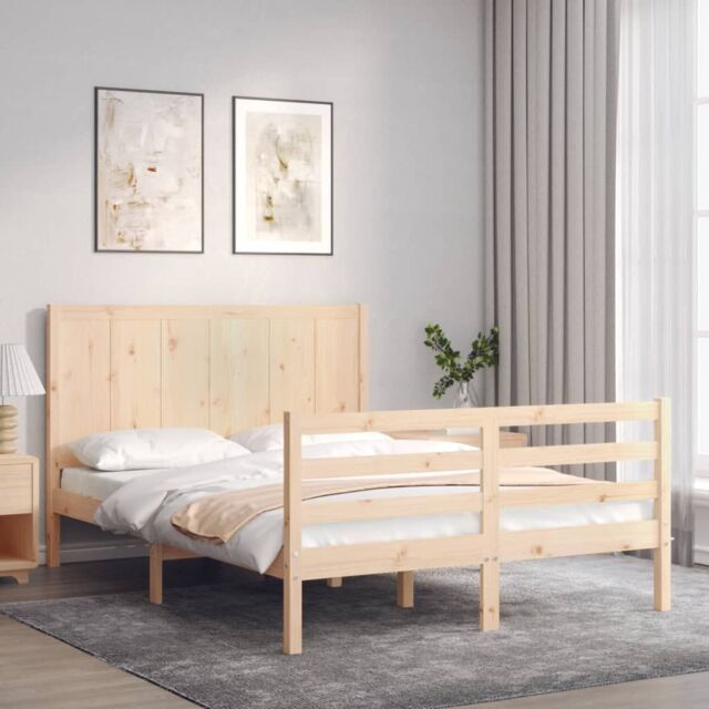 Berkfield Home Bed Frame with Headboard 120x200 cm Solid Wood in Brown ...