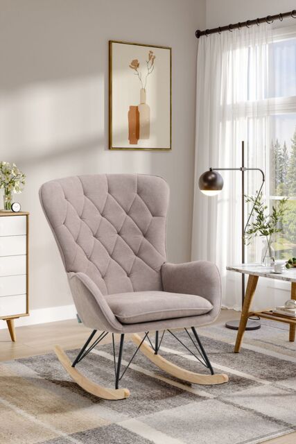 Tan Check Rocking Chair Living and Home Modern Terry Cloth Diamond Check Tufted Rocking Chair ...