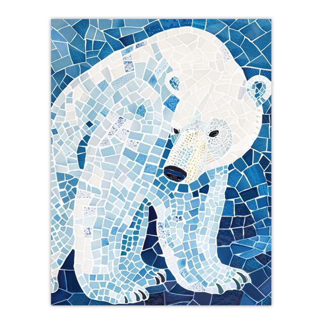 "Artery8 Polar Bear Blue White Mosaic Pattern Folk Art Wall Art Print ...