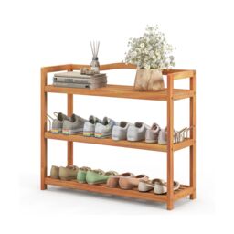 3-Tier Wood Shoe Rack Solid Shoe Storage Shelf Organizing Unit W/ Side ...