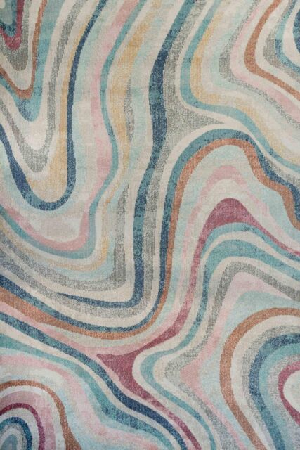 Multicoloured Grooved Lines Retro Pastel Fireside Area Rug by Debenhams ...