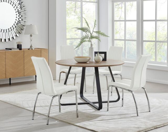 Santorini Brown Wood Contemporary Round Dining Table And 4 Isco Chairs ...