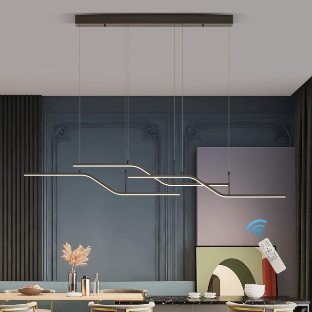 Garwarm Black Dimmable LED 3-Light Wave Linear Pendant Light with ...