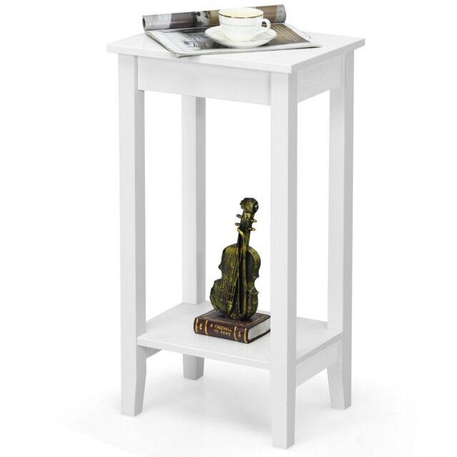 Versatile 2-Tier Tall Side Table Narrow End Table Narrow Beside Storage
