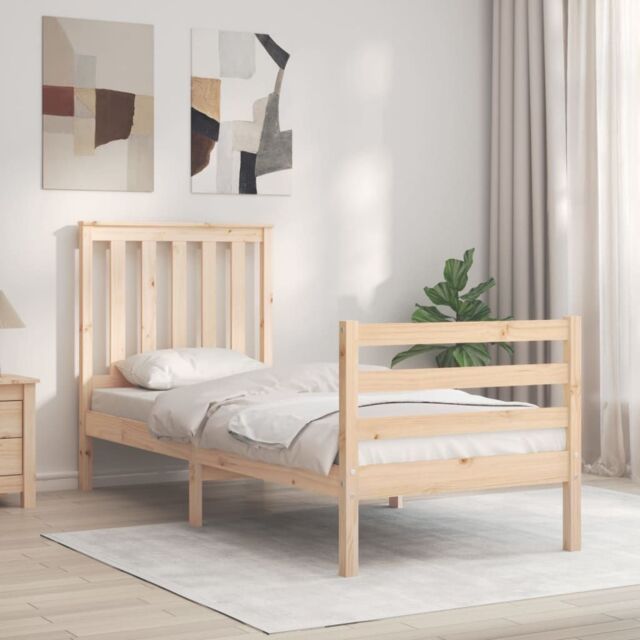 Berkfield Home Bed Frame with Headboard Small Single Solid Wood in ...