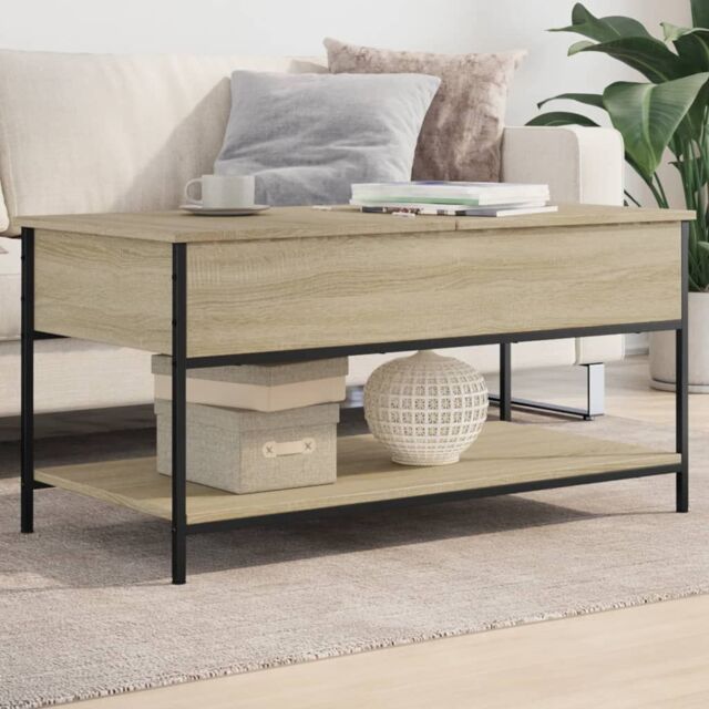 Coffee Table Sonoma Oak 100x50x50 cm Engineered Wood and Metal by ...