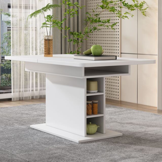 Extendable Space-saving Dining Table with Storage White by Debenhams | ufurnish.com