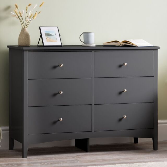 Black Chest of Drawers Modern 6 Drawer Bedroom Storage Unit Furniture ...