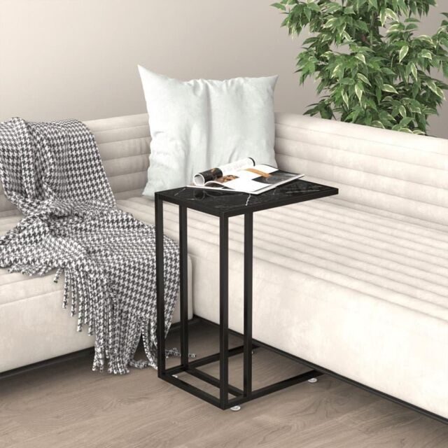 Computer Side Table Black Marble 50x35x65 cm Tempered Glass by ...