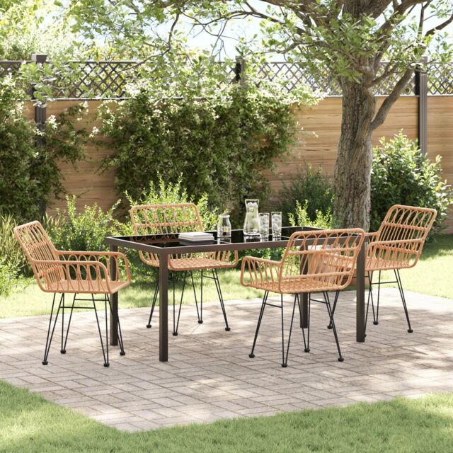 Berkfield Home 5 Piece Garden Dining Set Brown Poly Rattan in Beige by ...
