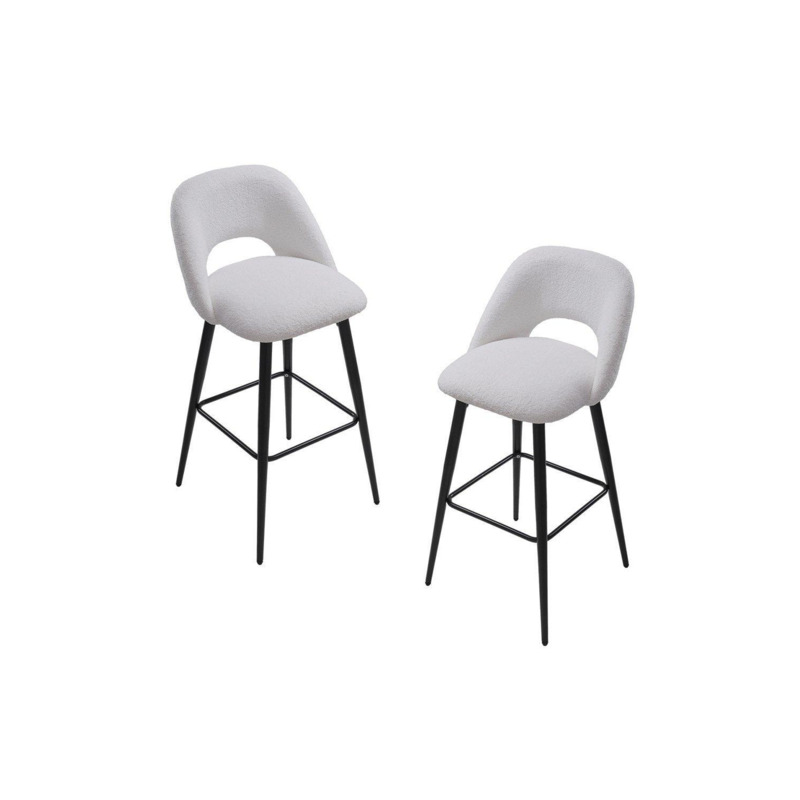 2Pcs Chic White Teddy Velvet Upholstered Breakfast Bar Stool by