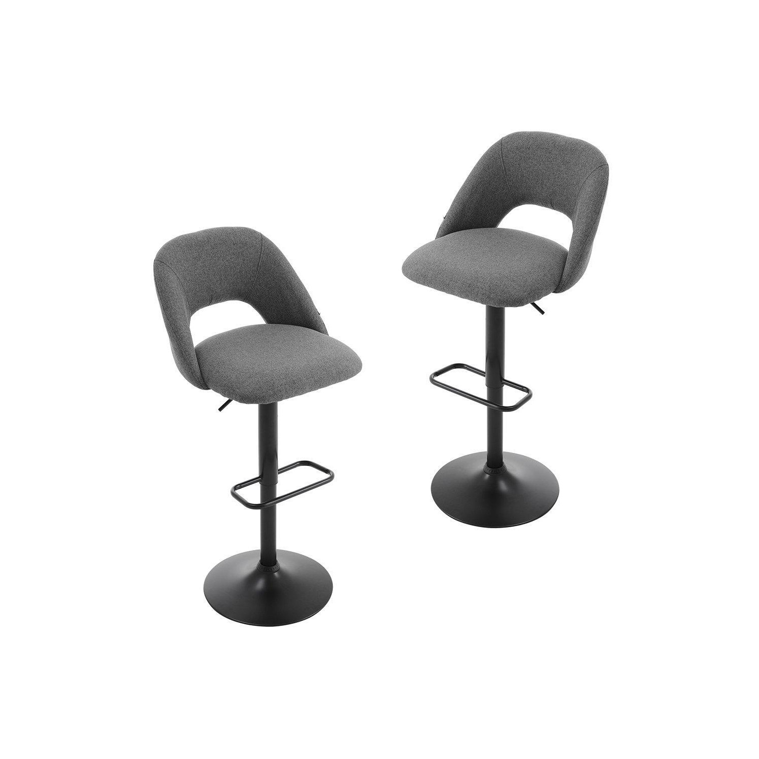 2 Set Grey Linen Height Adjustable Swivel Breakfast Bar Stools for