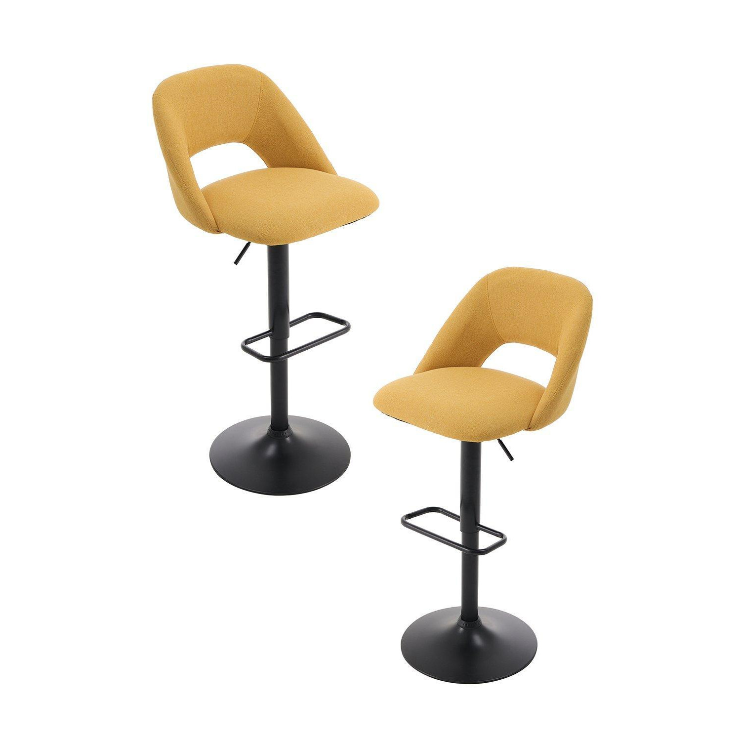 2 Set Bright Yellow Linen Height Adjustable Swivel Breakfast Bar Stools