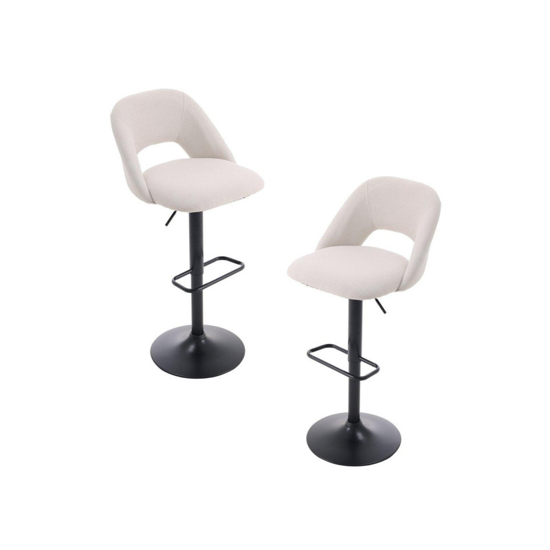 2 Set Beige Linen Height Adjustable Swivel Breakfast Bar Stools for