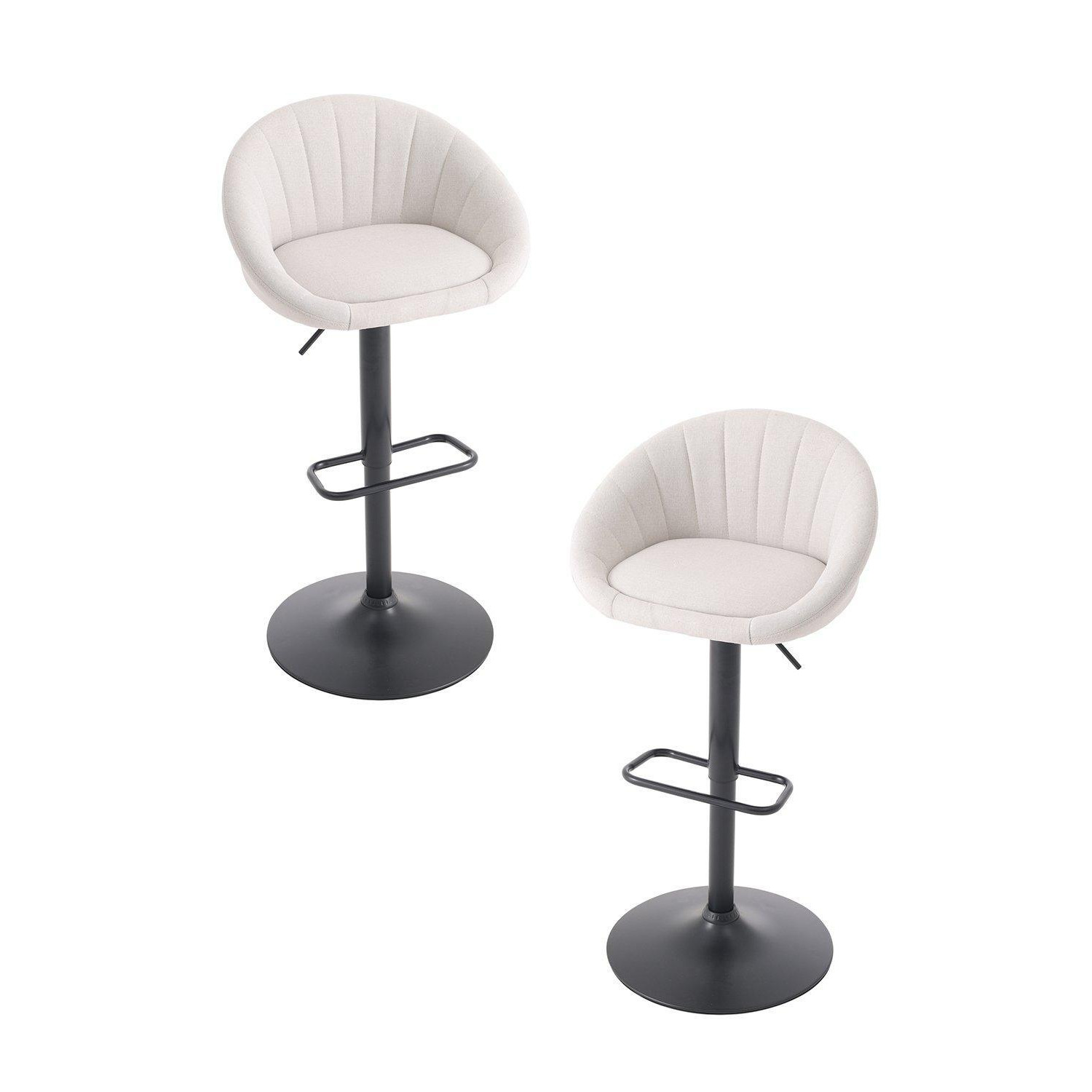 2 Set Chic Beige Linen Swivel Breakfast Bar Stools with Shell Shaped