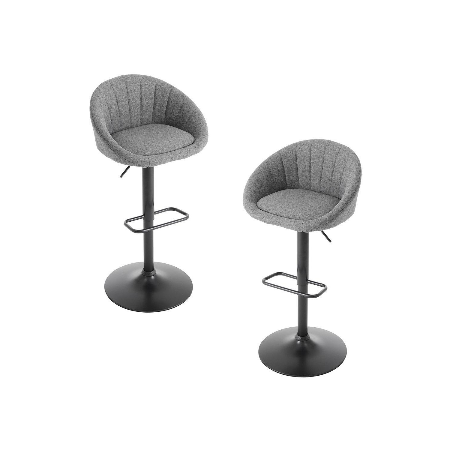 2 Set Chic Grey Linen Swivel Breakfast Bar Stools with Shell Shaped