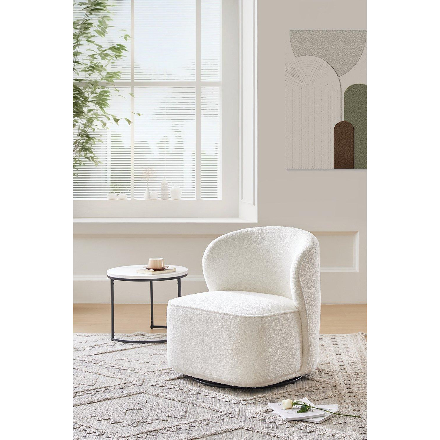 Sherpa Upholstered White Accent Swivel Chair by Debenhams | ufurnish.com
