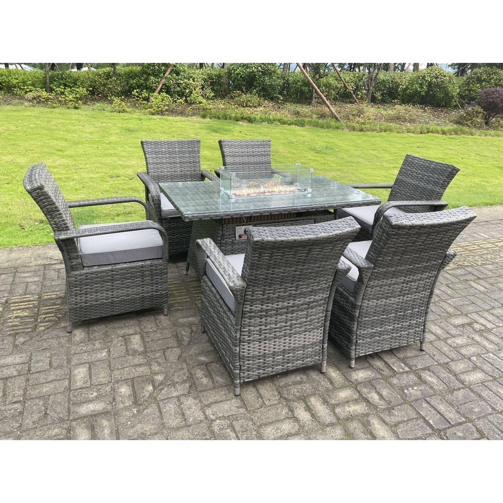 Rattan Garden Furniture Gas Fire Pit Rectangle Dining Table Gas Heater