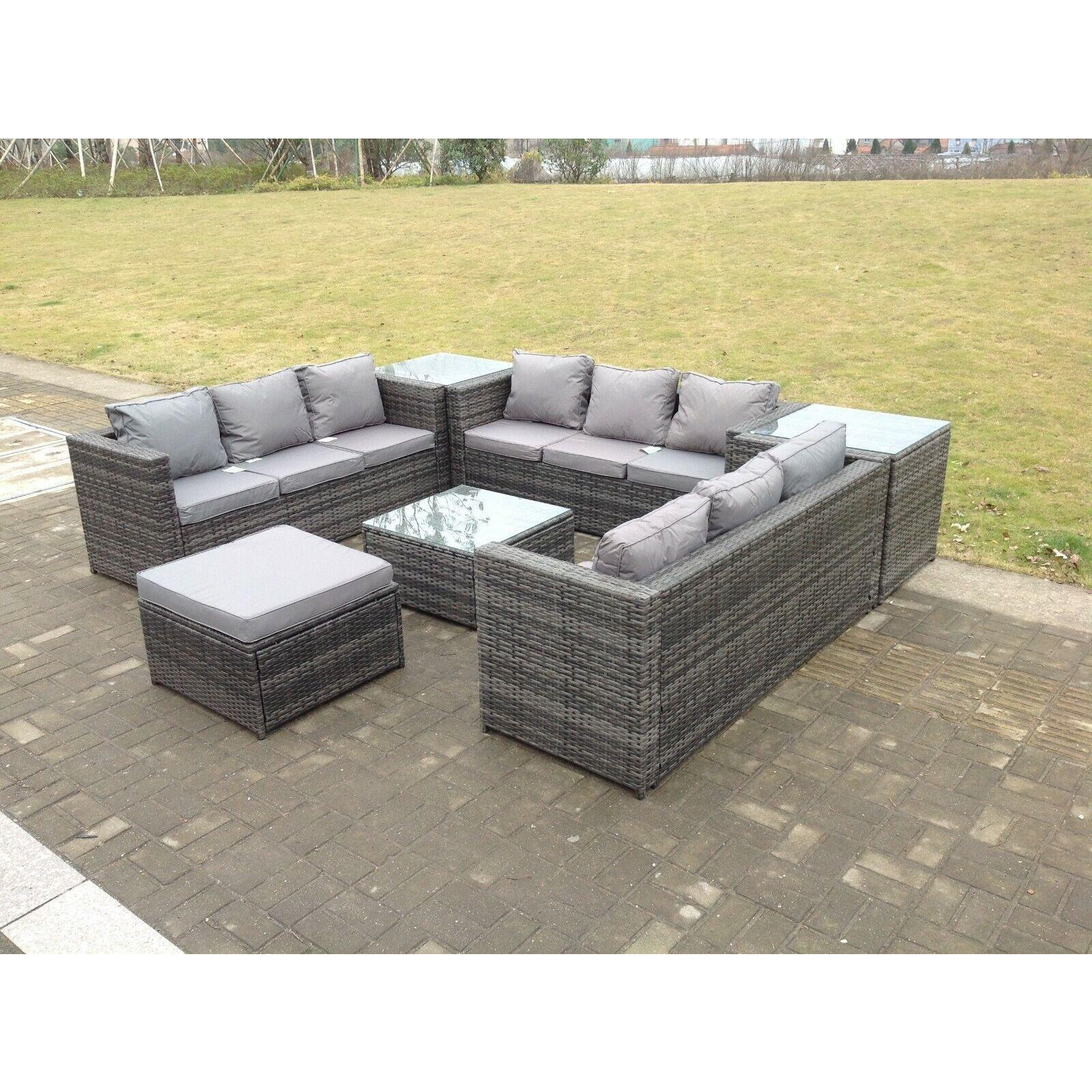 10 Seater U Shape Rattan Sofa Set Outdoor Garden Furniture Patio With 3 ...