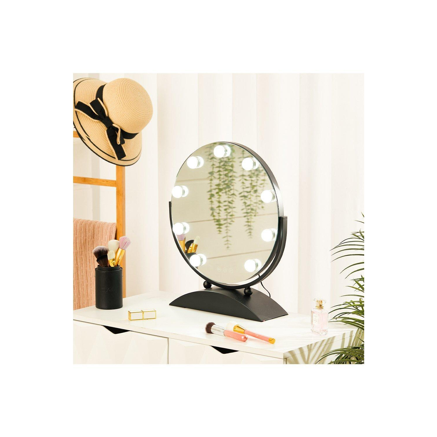 Round Hollywood Vanity Mirror with LED Lights by Debenhams | ufurnish.com