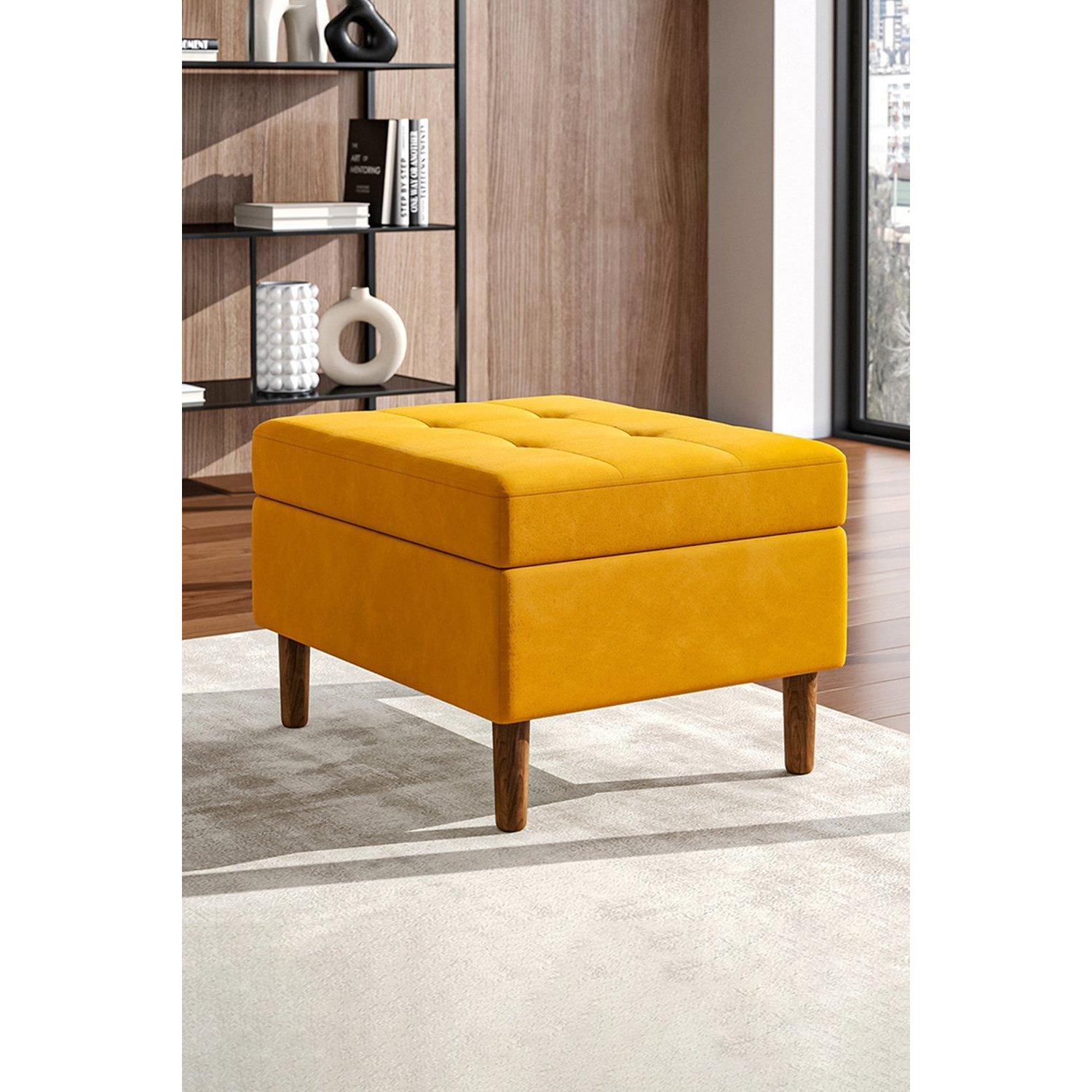 Modern Rectangular Tufted Velvet Footstool Storage Ottoman by Debenhams