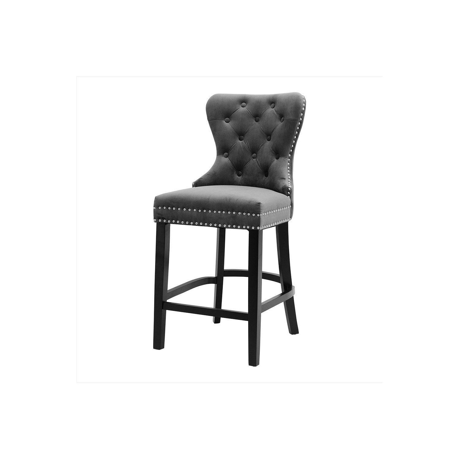 Velvet Button Dining Chair Tufted Nailhead with Rubber Wooden Legs Bar