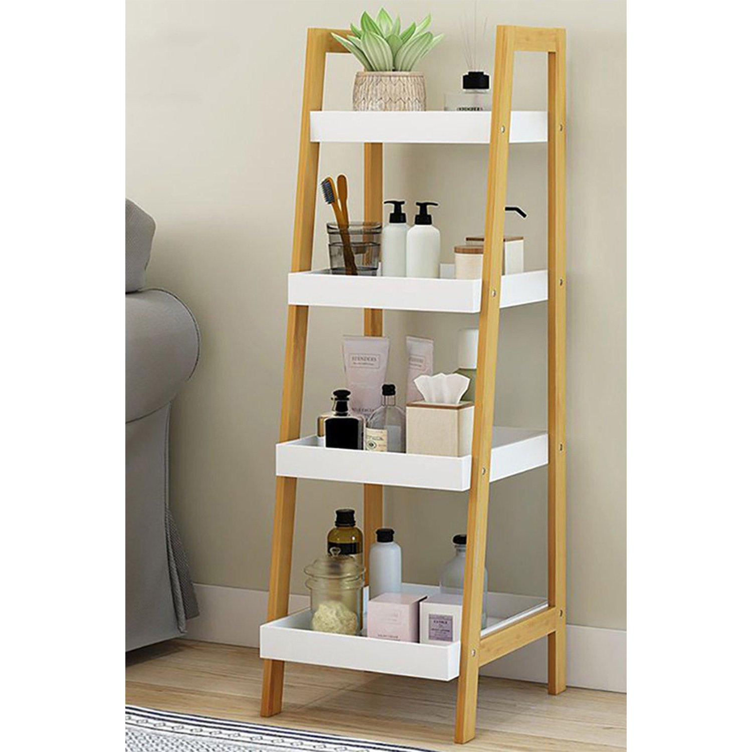 Weathered oak ladder shelving unit