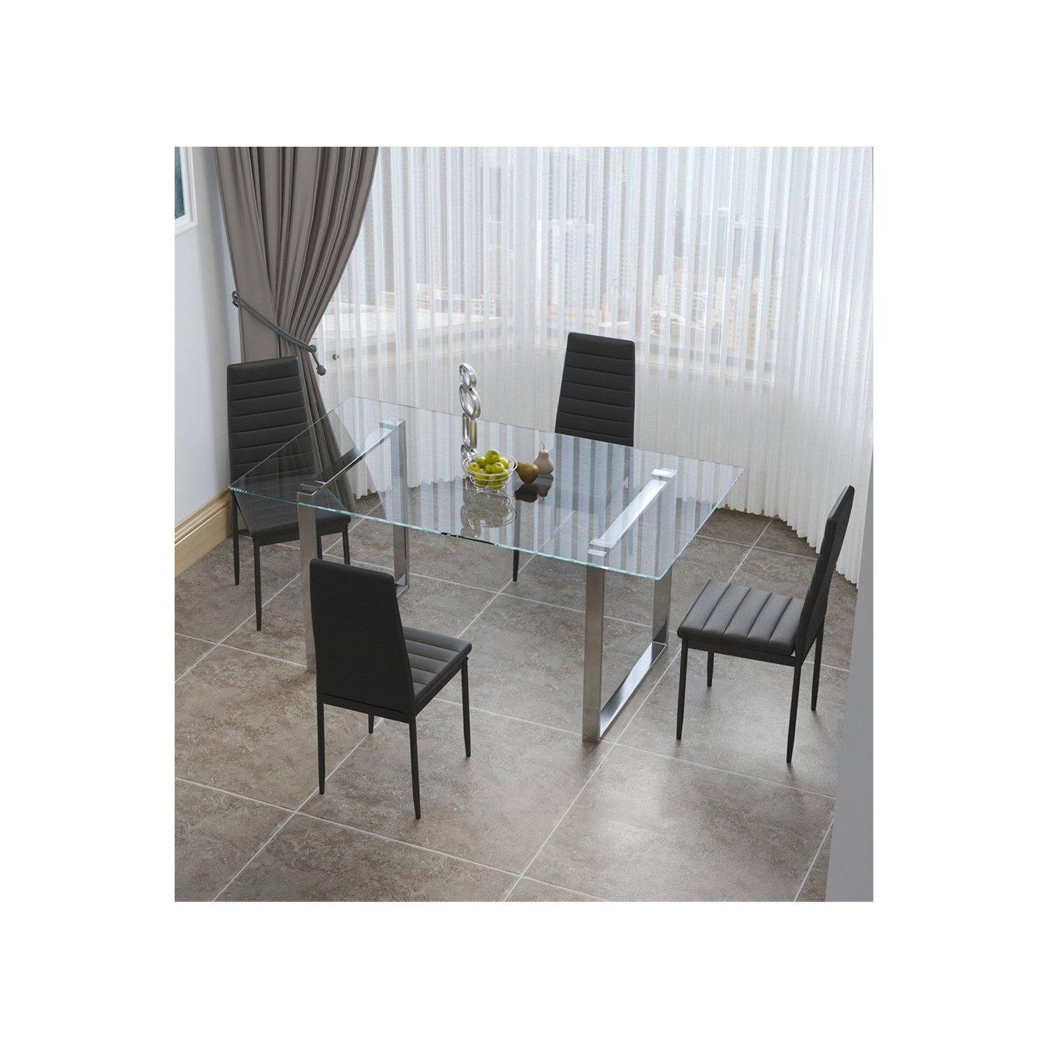 5Piece Dining Table Set of Modern Faux Leather Dining Chairs and