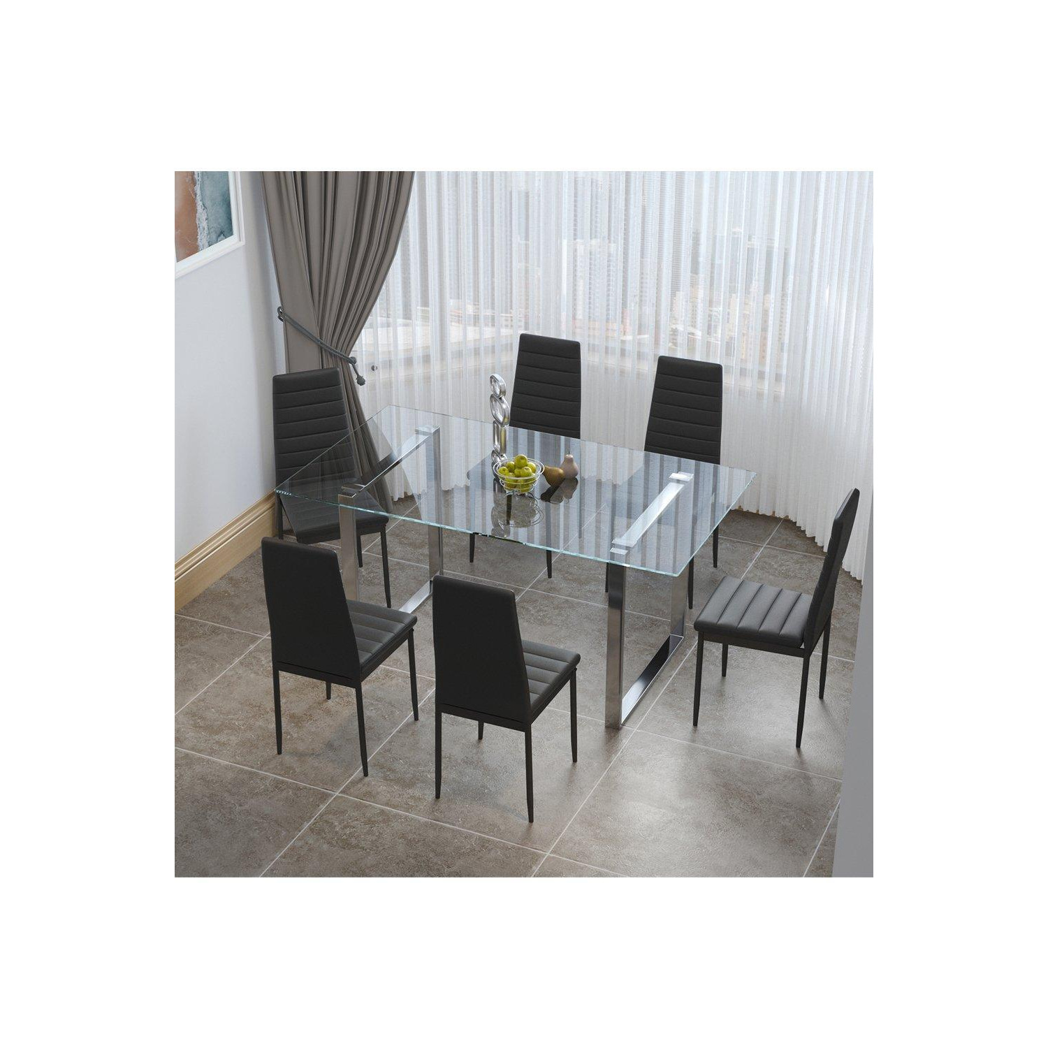 7Piece Dining Table Set of Modern Faux Leather Dining Chairs and