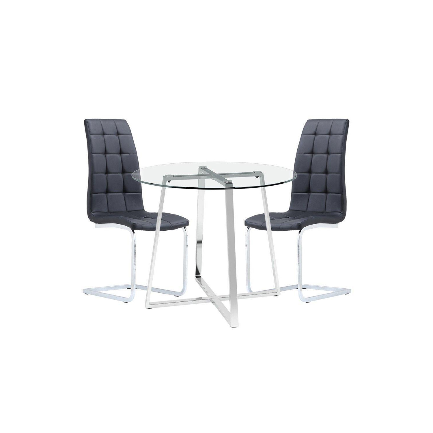 3-Piece Dining Table Set of Leather Dining Chairs and Tempered Glass ...