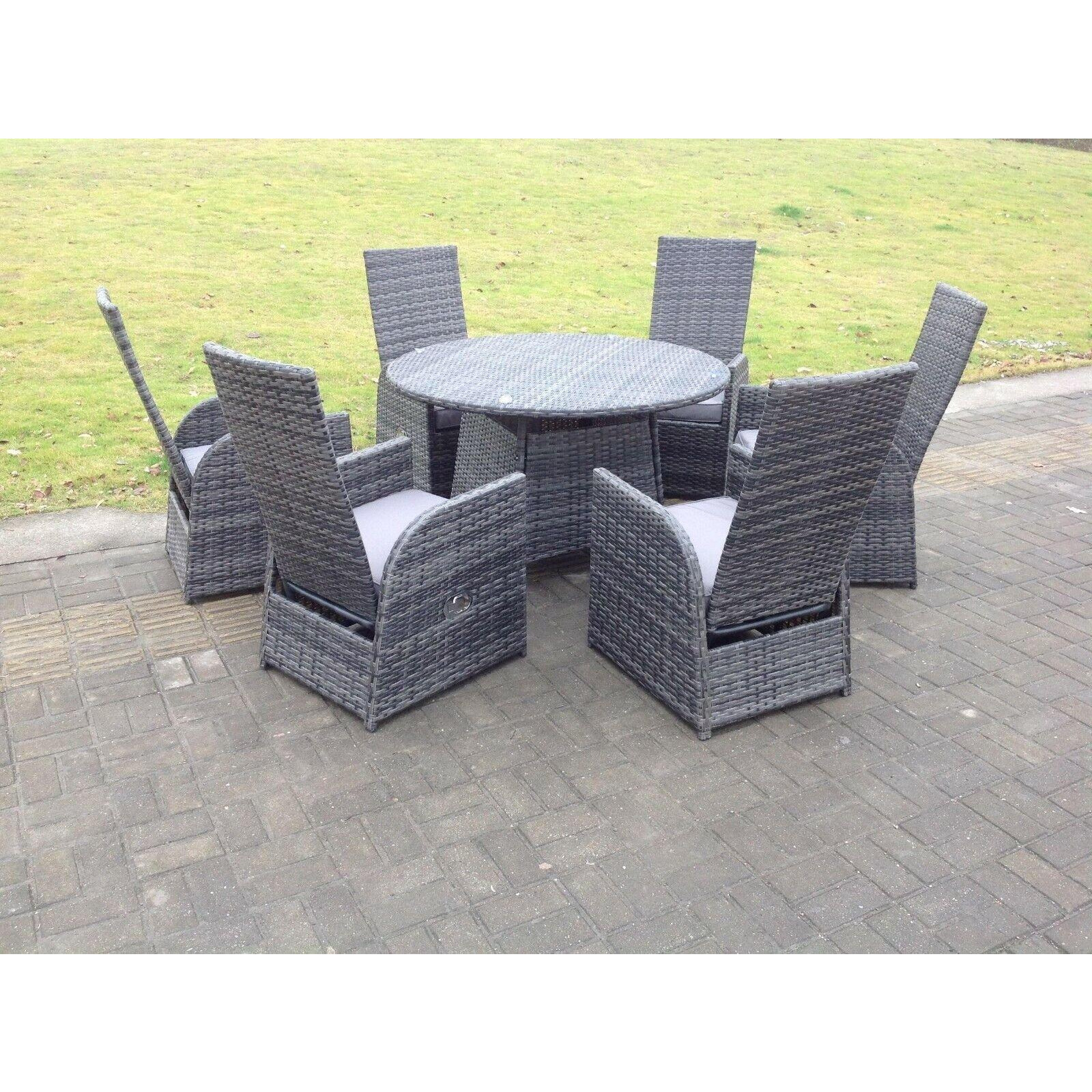 Outdoor Wicker Rattan Garden Furniture Reclining Chair And Table Dining Sets 6 Seater Round