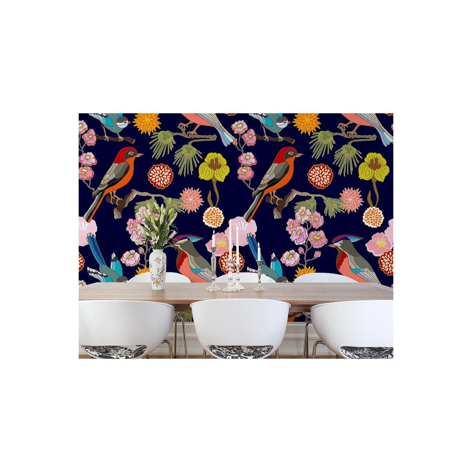 Floral Birds Matt Smooth Paste the Wall Mural 300cm wide x 240cm high