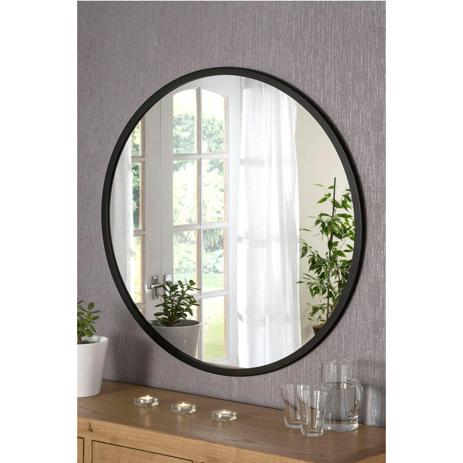 Round Wall Mirror Black 102cm by Debenhams | ufurnish.com