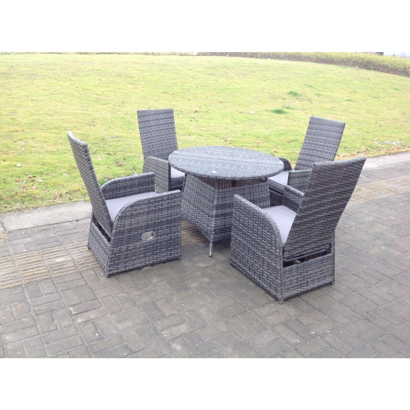 Outdoor Wicker Rattan Garden Furniture Reclining Chair And Table Dining Sets 4 Seater Round