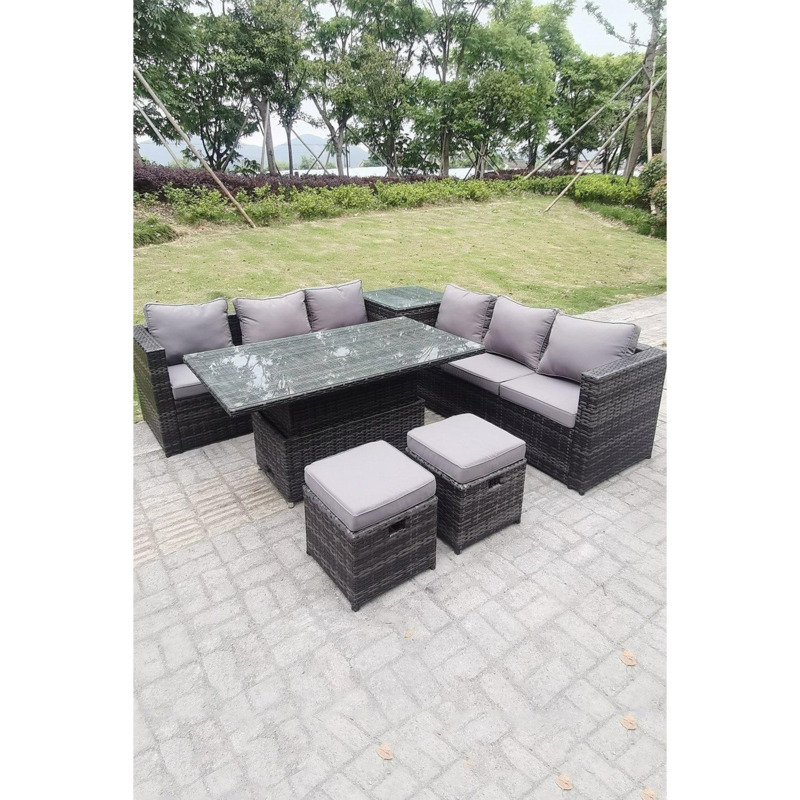 Dark Grey Mixed Wicker Rattan Corner Sofa Garden Furniture Rising Table