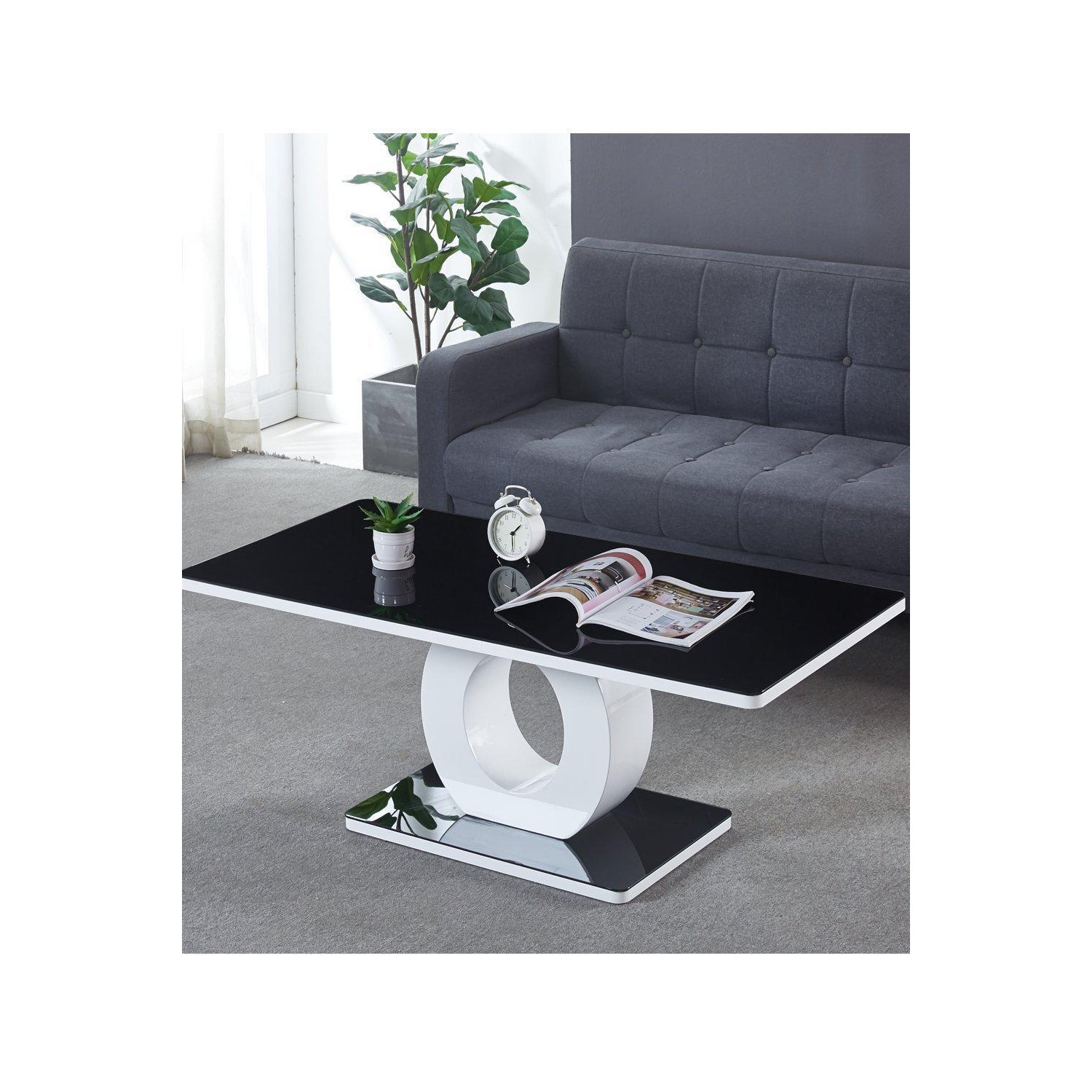 Gloss Finish Tempered Glass Top Coffee Table With MDF Frame and Base by