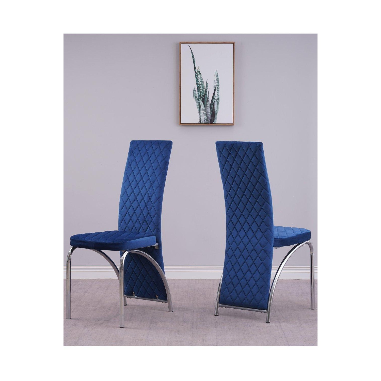 Set of 4 High Back Velvet Dining Chairs with Chrome Frame by Debenhams