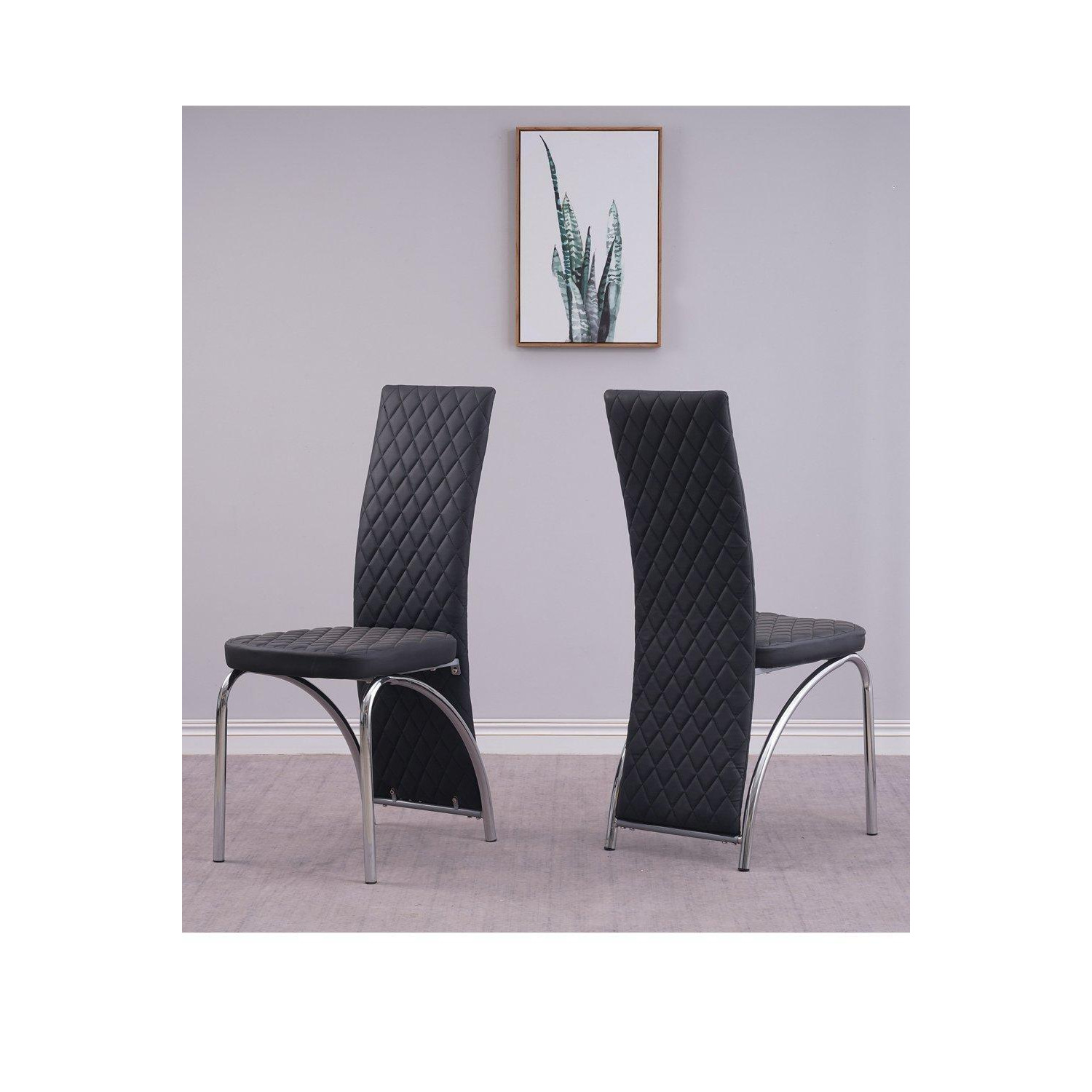 Set of 4 High Back Faux Leather Dining Chairs with Chrome Frame by ...