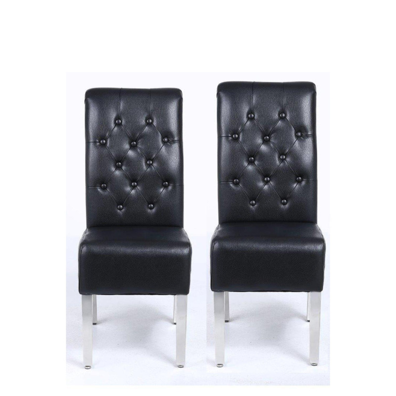 A Pair (x2) Leather Aire High Back Dining Chairs with Chrome Legs by Debenhams