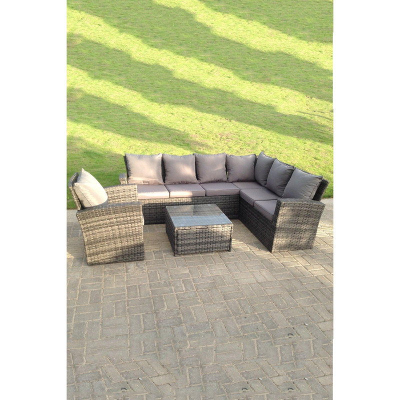 7 seater high back mixed rattan corner sofa set chair square coffee