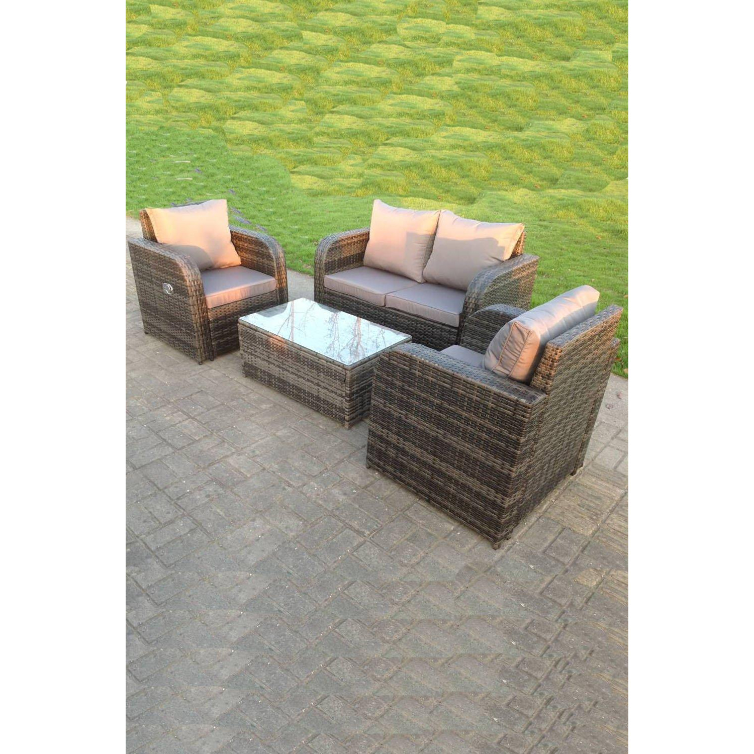 Wicker Garden Furniture Set Love Sofa Reclining Chair Outdoor