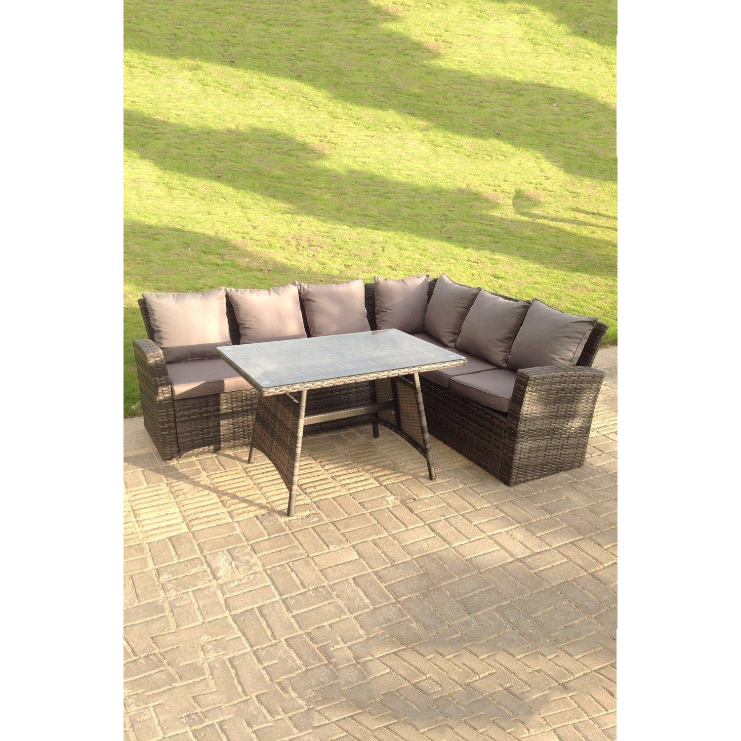 High Back Outdoor Rattan Corner Sofa Dining Set Table 6 Seater by