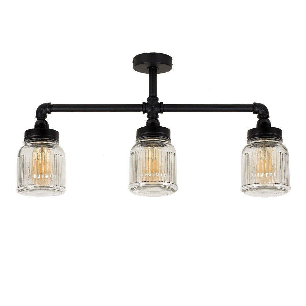 Luiggi Ribbed Jar 3 Way Black Ceiling Bar Light by Debenhams
