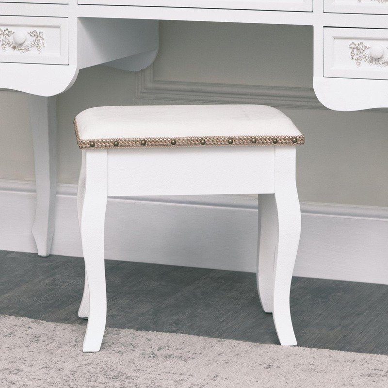 Antique White Padded Dressing Table Stool Pays Blanc Range by