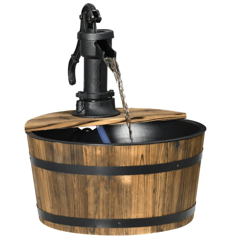 Wooden Barrel Water Fountain Garden Decorative Water Feature with