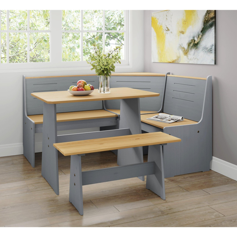 Latham Corning Dining Table Set with Bench (Grey with Oak Effect Top