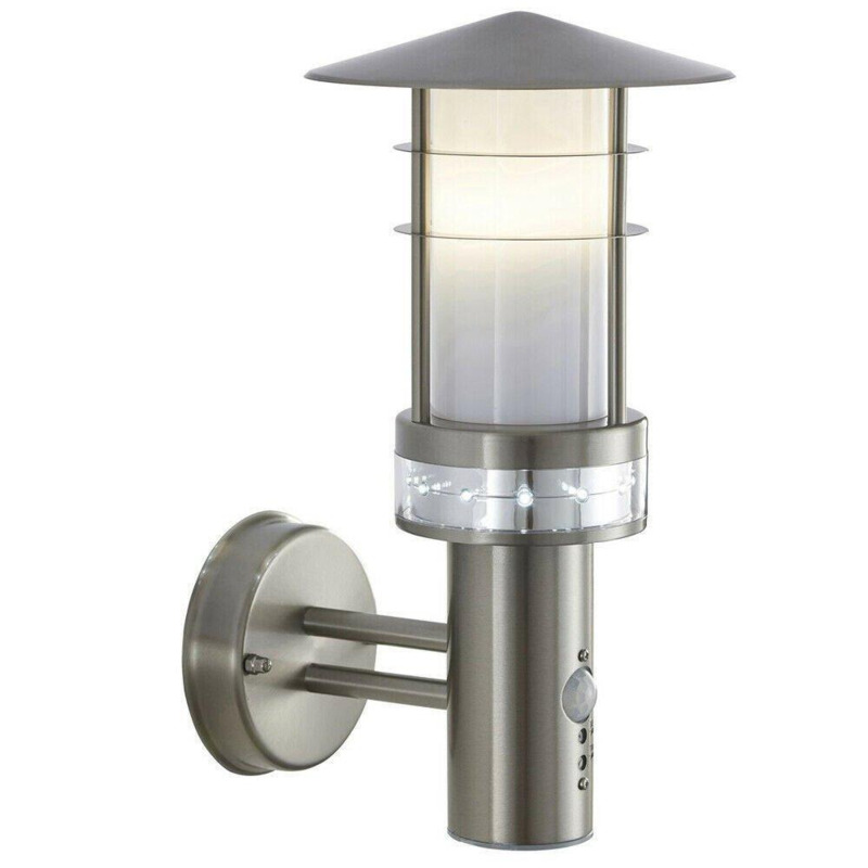 IP44 Outdoor LED Light Brushed Steel PIR Wall Lantern Security Outdoor